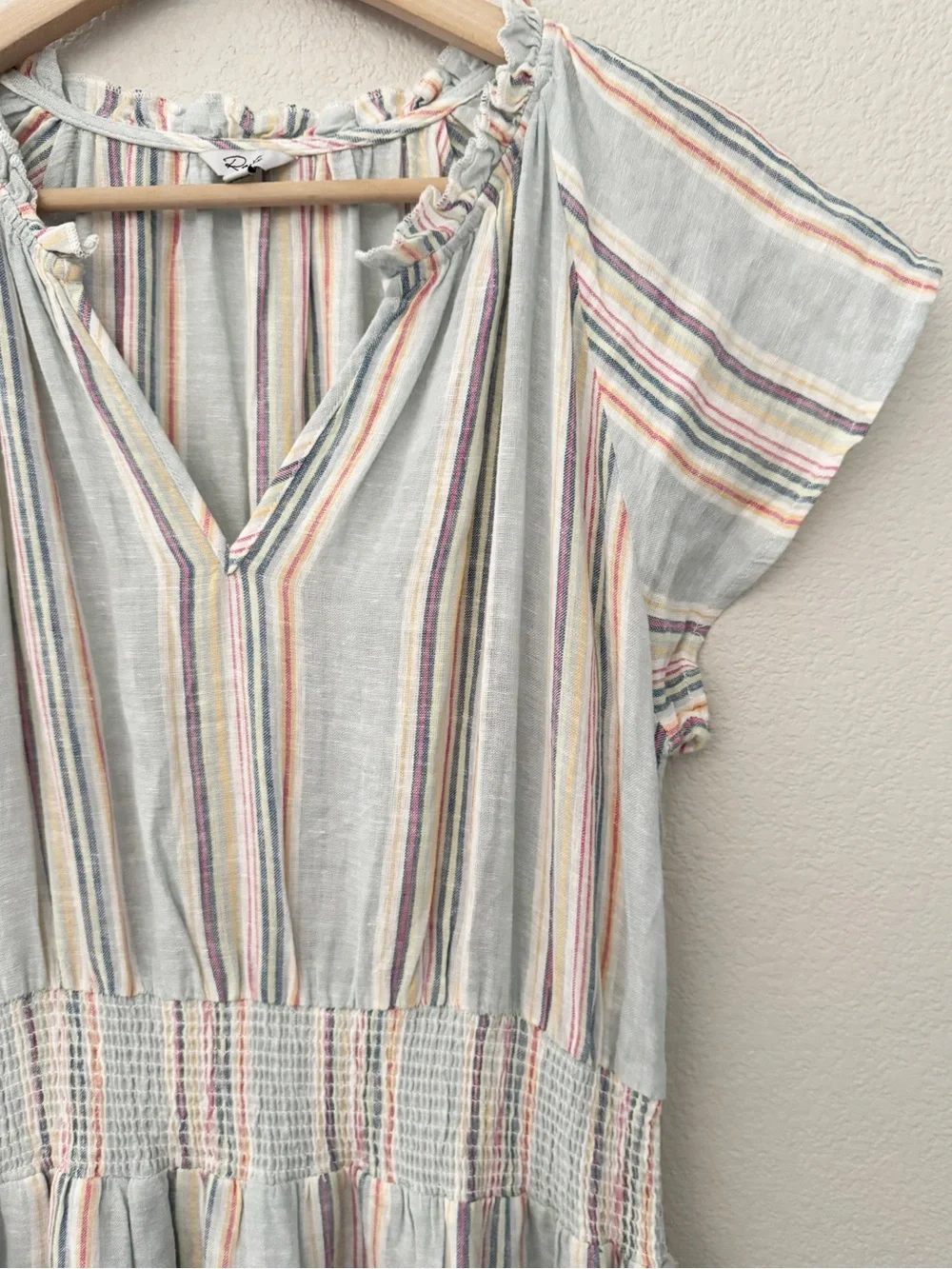 Rails Amelia Smocked Tiered Empire Midi Dress Large Sag Harbour Linen Stripe - Picture 7 of 11